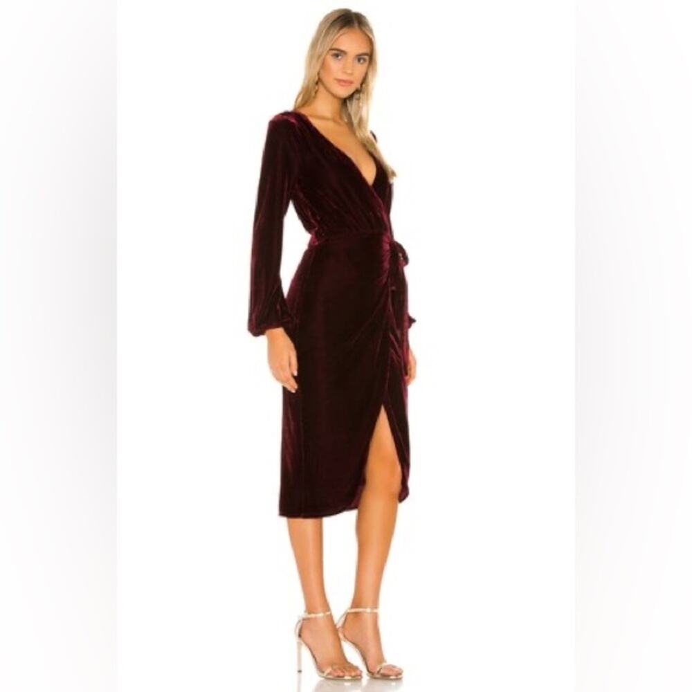 Lovers & Friends Adrianne Midi Dress Wine Red Velvet Wrap Size Small